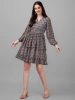 DRESSES FOR WOMEN WESTERN WEAR GEOMETRICAL GREEN DRESS - Image 5